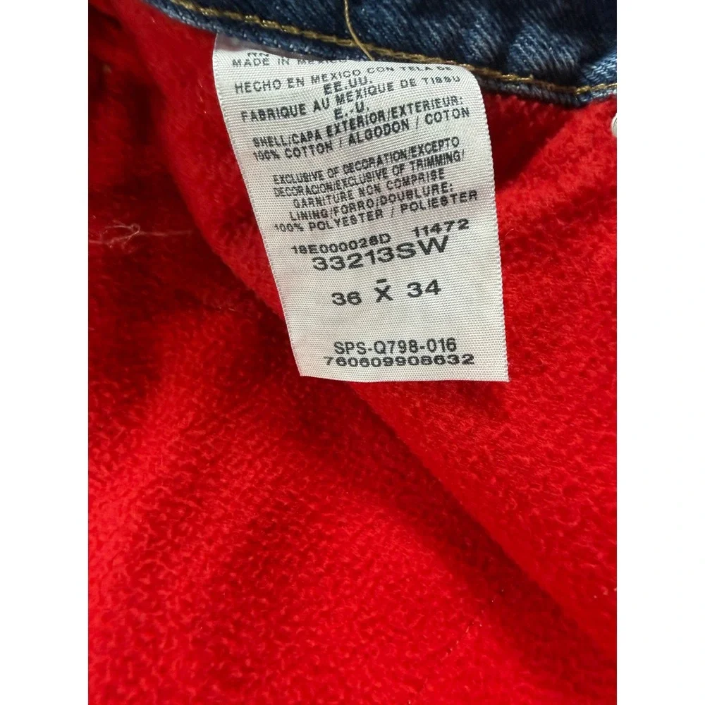 Wrangler Rugged Wear Fleece Lined Jeans Mens 36x34 Blue Denim Red Lining 33213SW